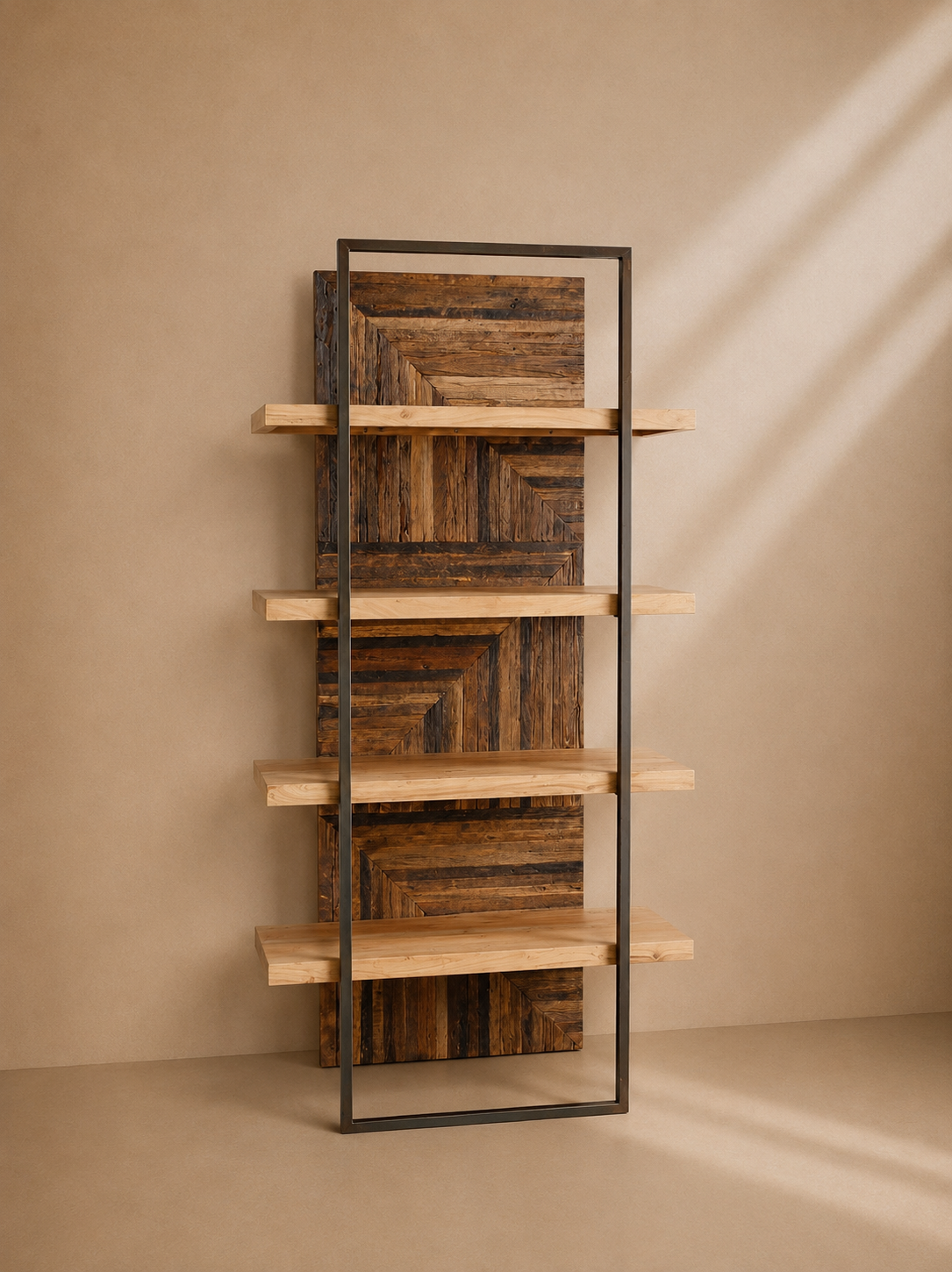 JERTE - Estantería de diseño de madera reciclada y acacia con estructura metálica 180 cm
