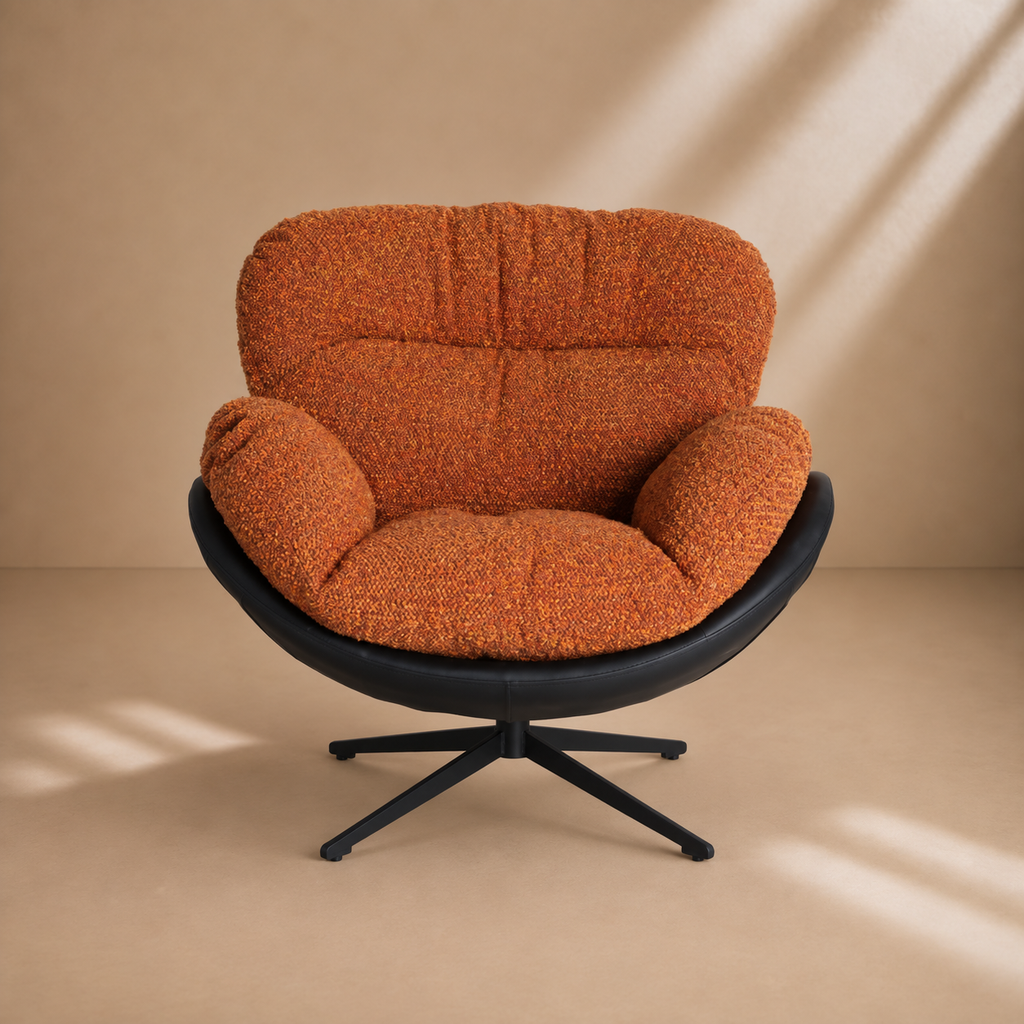 LILLO - Fauteuil pivotant orange et noir en polyester – Design contemporain