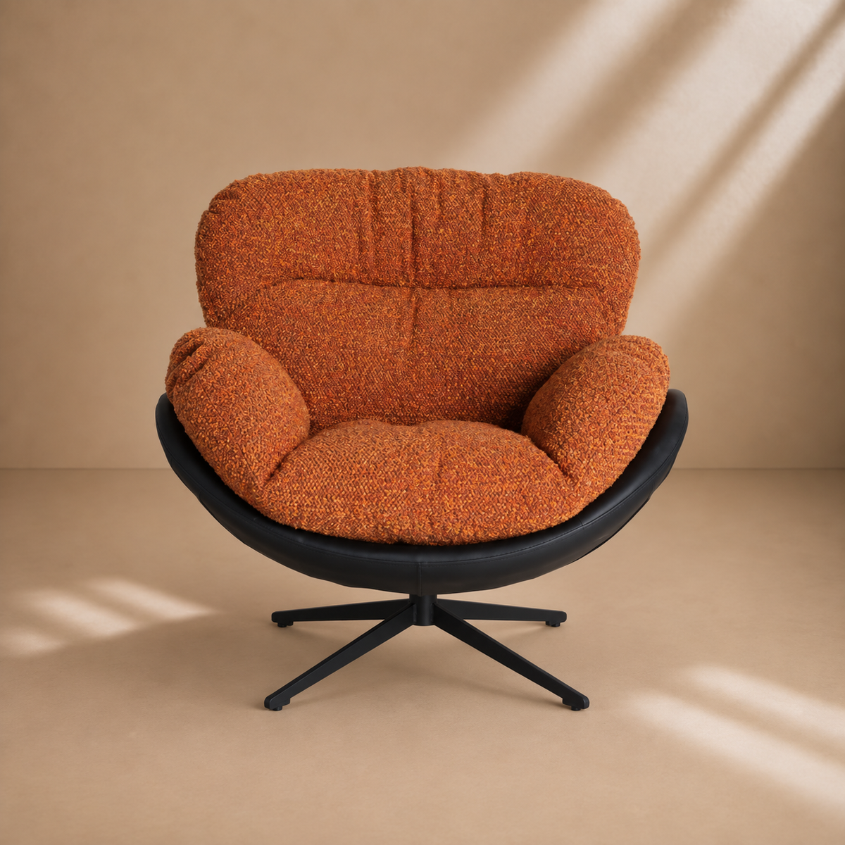 LILLO - Sillón giratorio naranja y negro de poliéster – Diseño contemporáneo