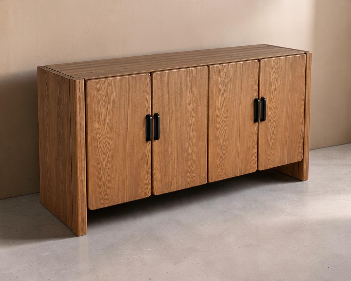 HEVINZ - Aparador de 160 cm em madeira de freixo castanho claro com design contemporâneo e grande capacidade de arrumação