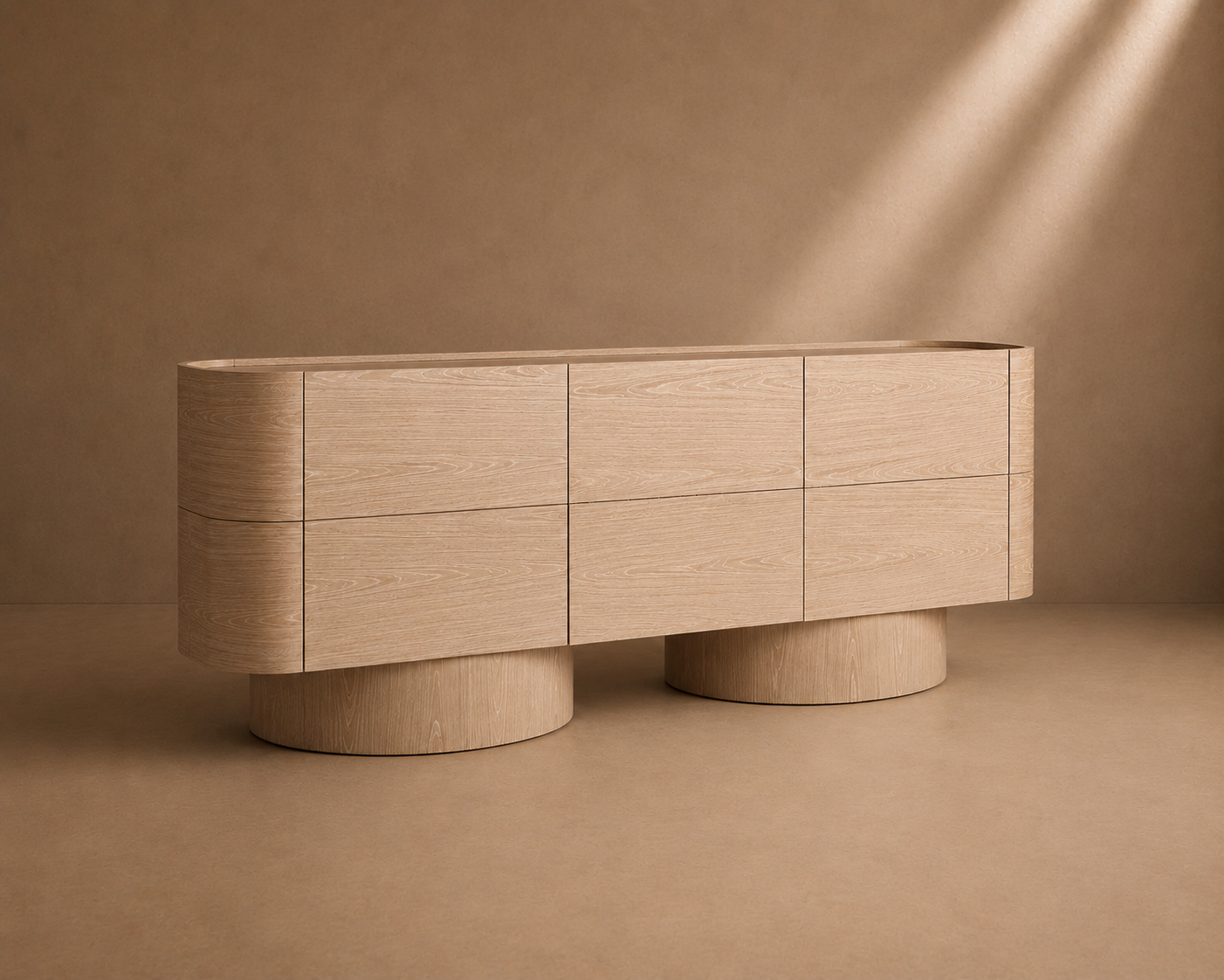 REUS - Buffet design en placage de chêne crème 220 cm
