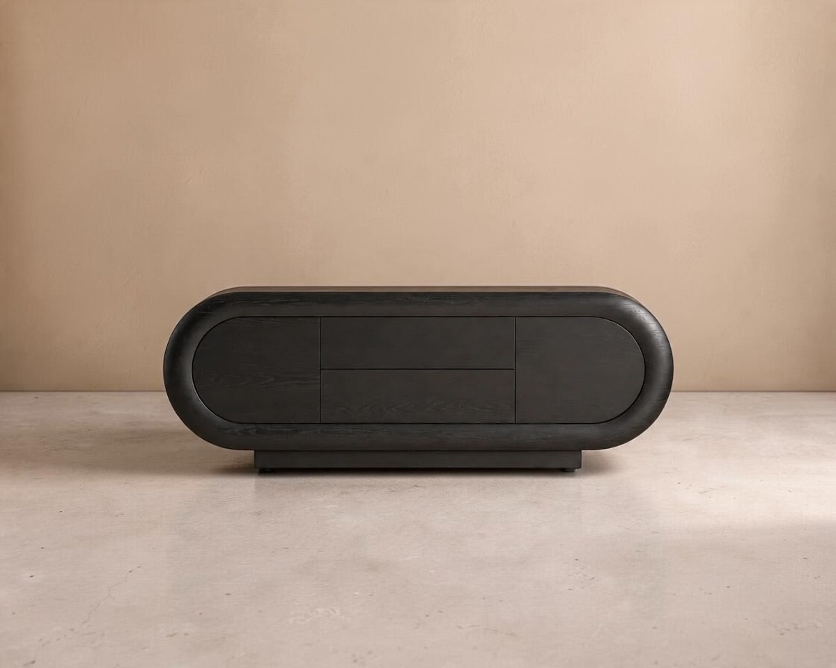 THARSIS - Aparador preto em madeira de carvalho 200 cm – estilo art déco contemporâneo