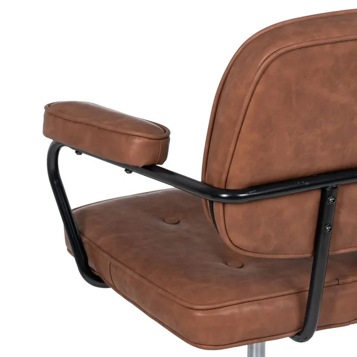 L'ESCALA - Silla de oficina con ruedas en piel sintética color camel y metal 56 × 56 × 92 cm