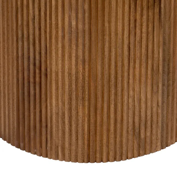 LERMA - Mesa de comedor redonda de mármol crema y madera de mango 120 cm