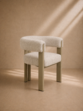 SALDA - Chaise de salle à manger design en tissu bouclé beige et structure métal taupe