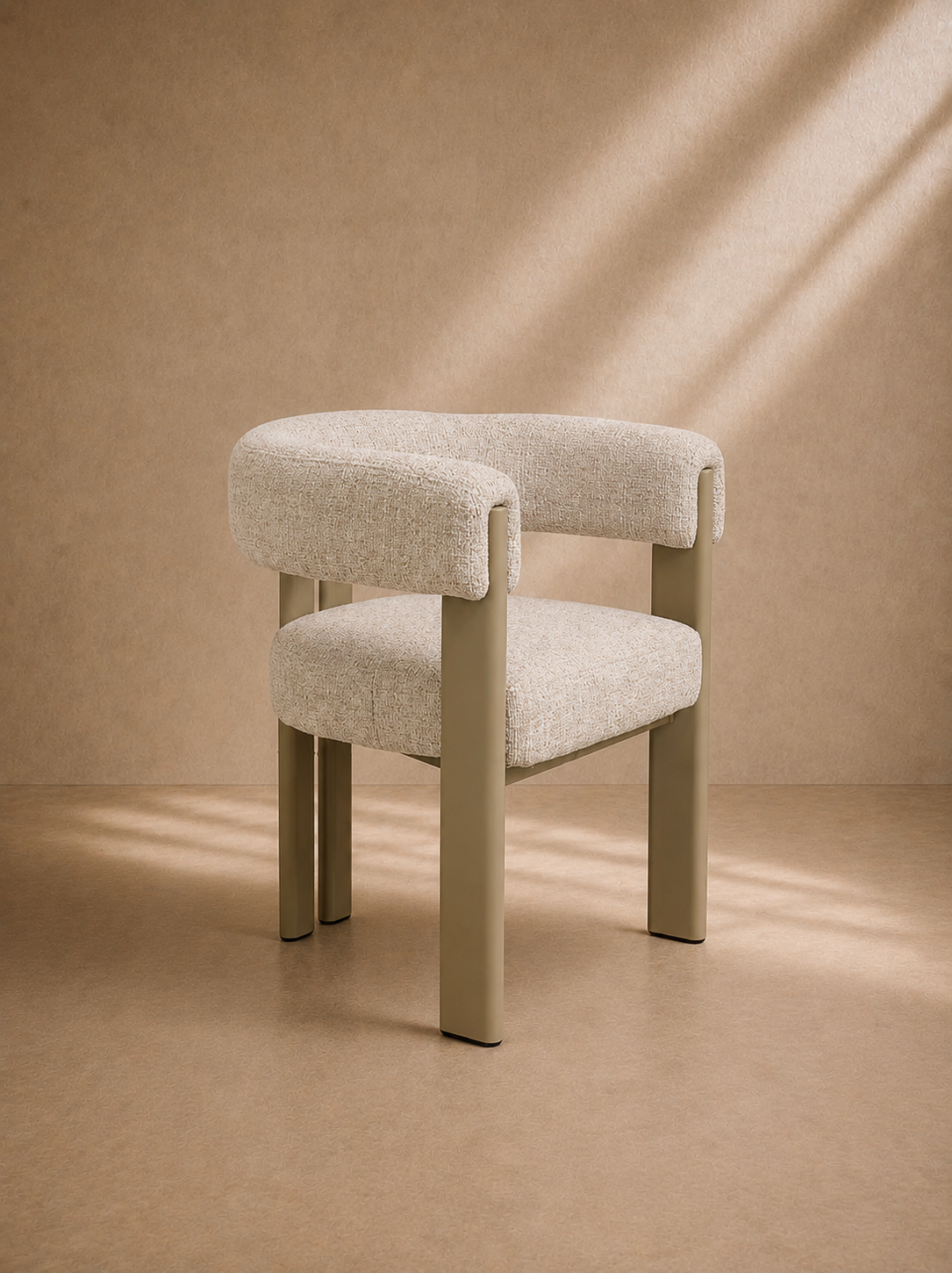 SALDA - Chaise de salle à manger design en tissu bouclé beige et structure métal taupe