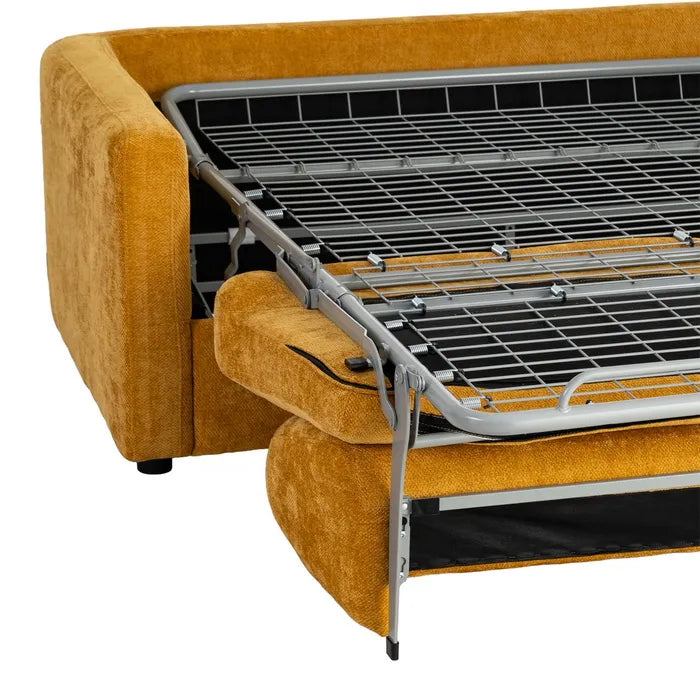 MARTOS - Sofá cama de terciopelo mostaza de 3 plazas, 194 cm
