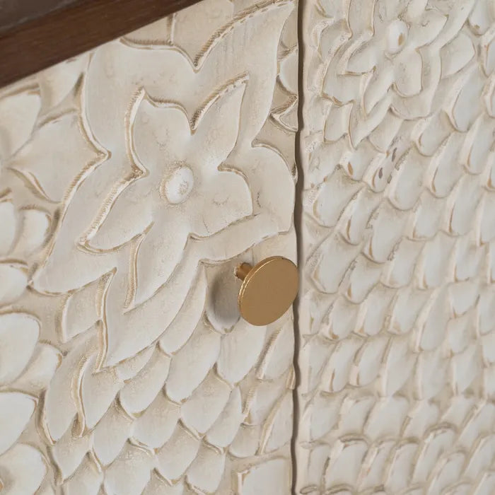 BOSA - Aparador tallado blanco marrón MDF madera 135 cm