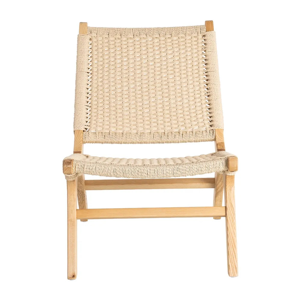 BRIONES - Silla relax de madera natural con asiento trenzado