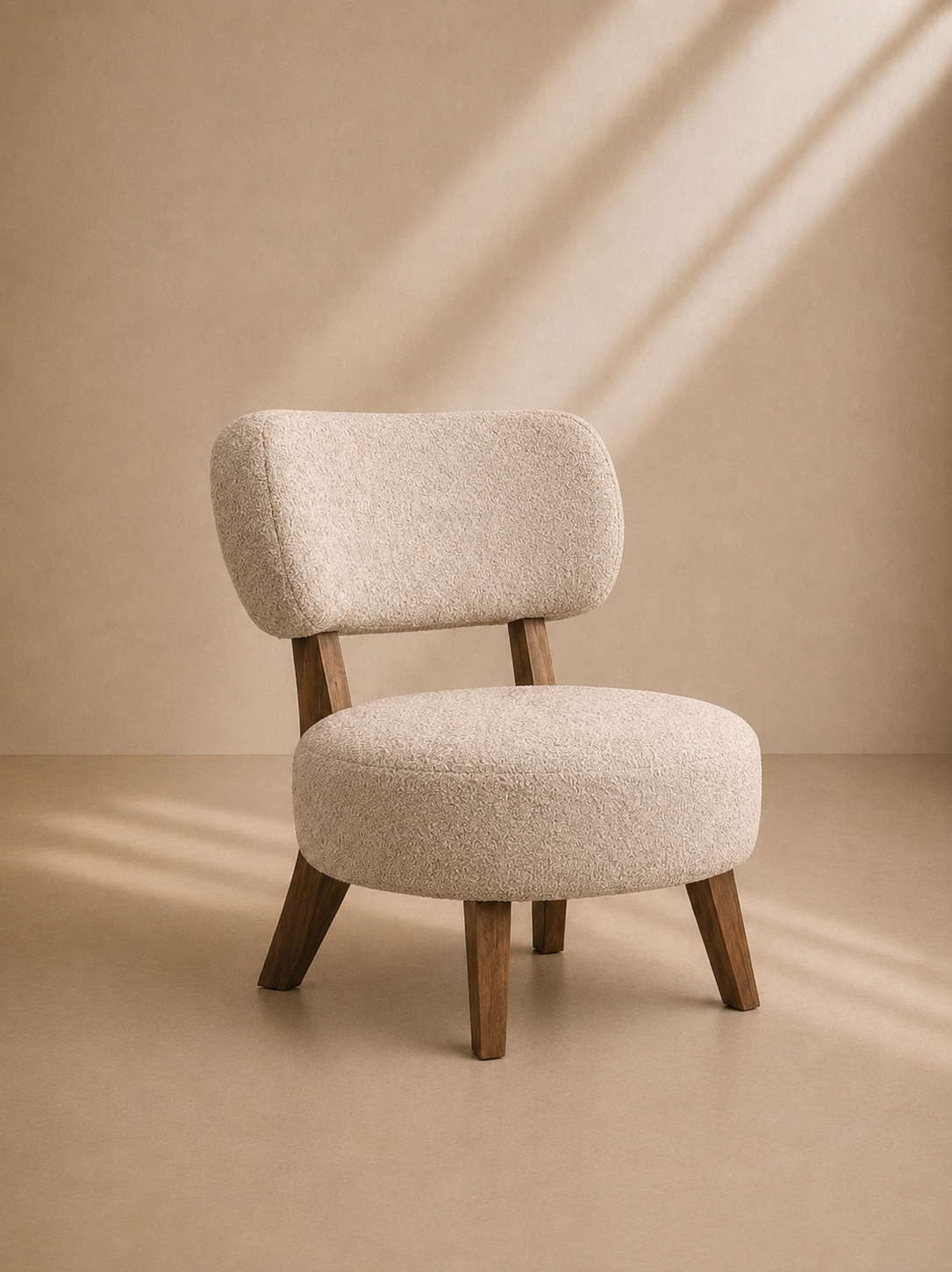 YEBRA - Fauteuil Lounge Bouclé Beige en Bois de Manguier