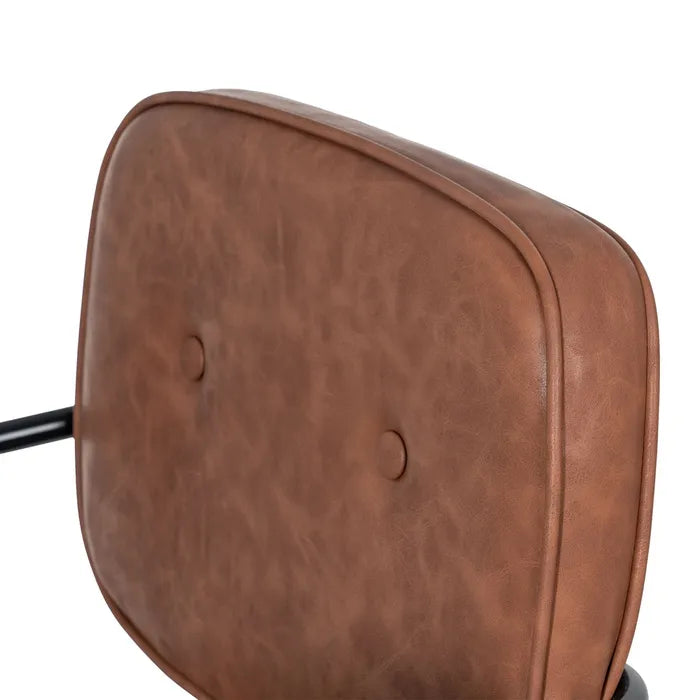 L'ESCALA - Silla de oficina con ruedas en piel sintética color camel y metal 56 × 56 × 92 cm