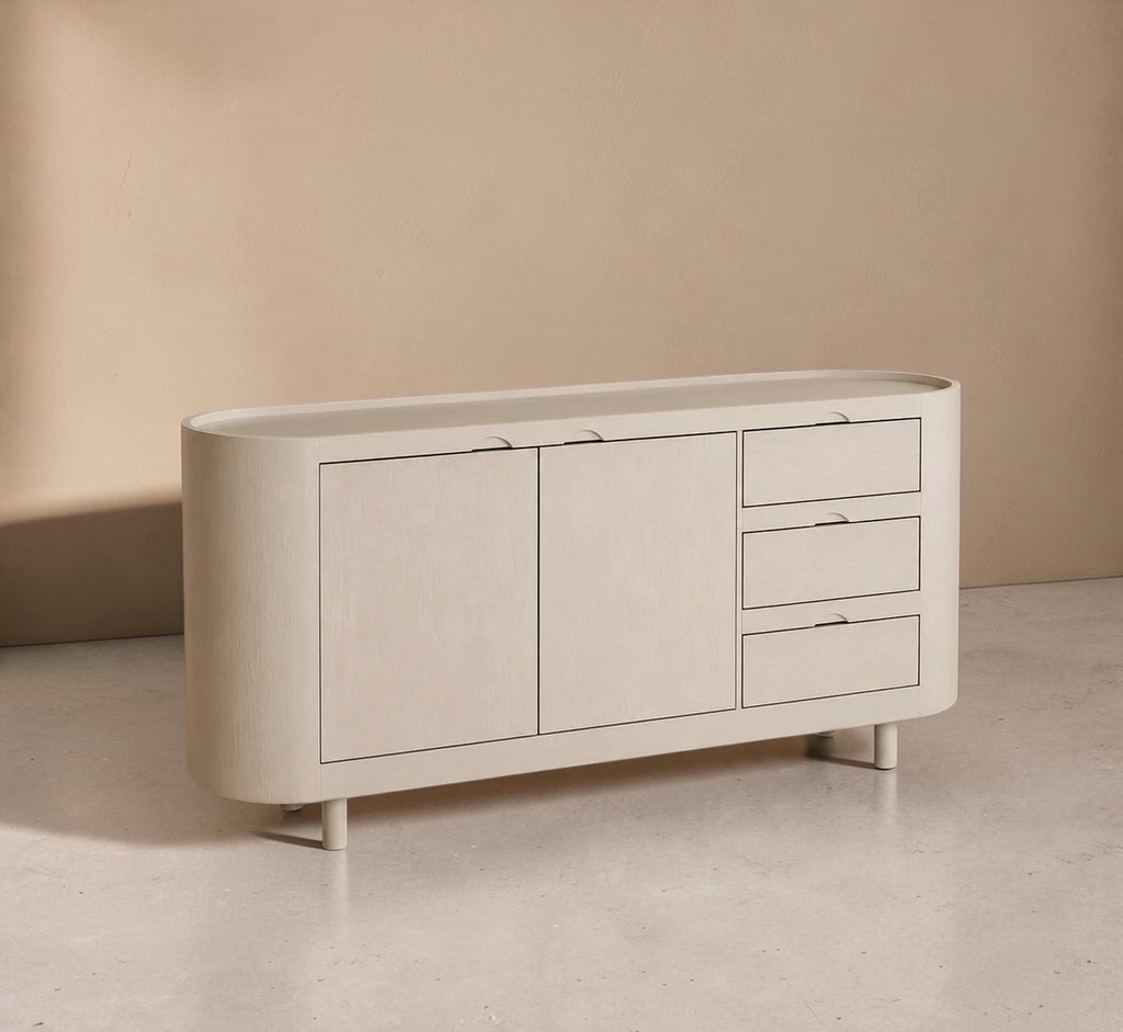 PRADES - Aparador contemporâneo branco sujo em madeira de mangueira 170 cm