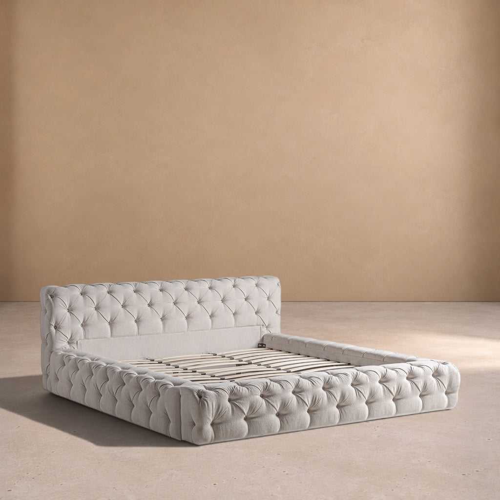 MURILLO - Cama capitoné beige 225 x 245 cm