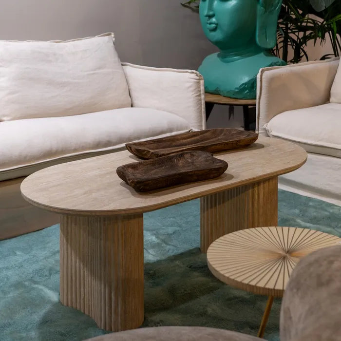 AROUCA - Mesa de centro beige estilo piedra en madera MDF 120 x 60 x 46 cm