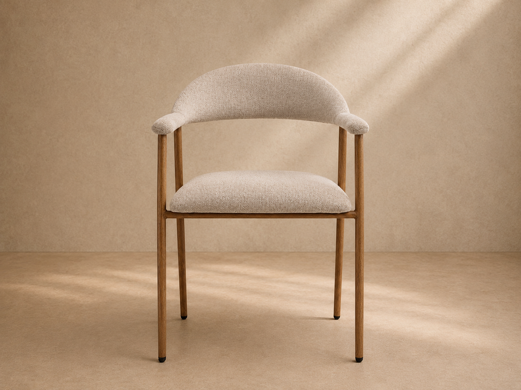 ERIAS - Chaise en tissu beige et métal imitation bois