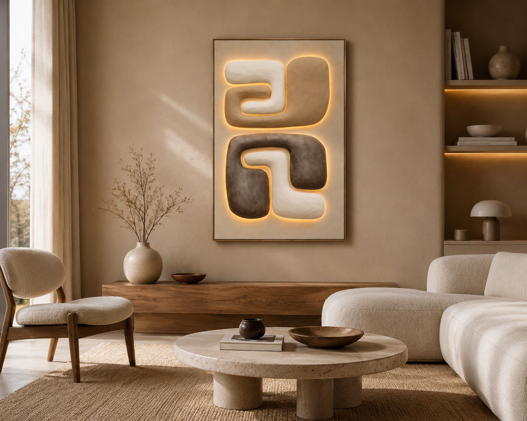 MEZEL - Cuadro LED Minimalista Abstracto en Relieve 80x120 cm – Marco de Madera