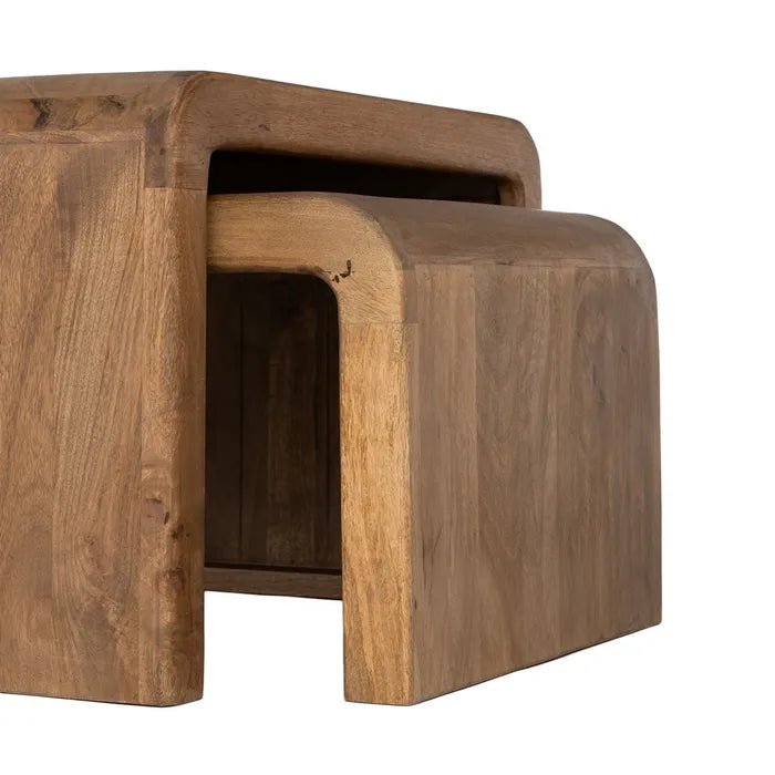 PEILLON - Juego de 2 mesas de centro pequeñas de madera de mango 120 x 55 x 40 cm