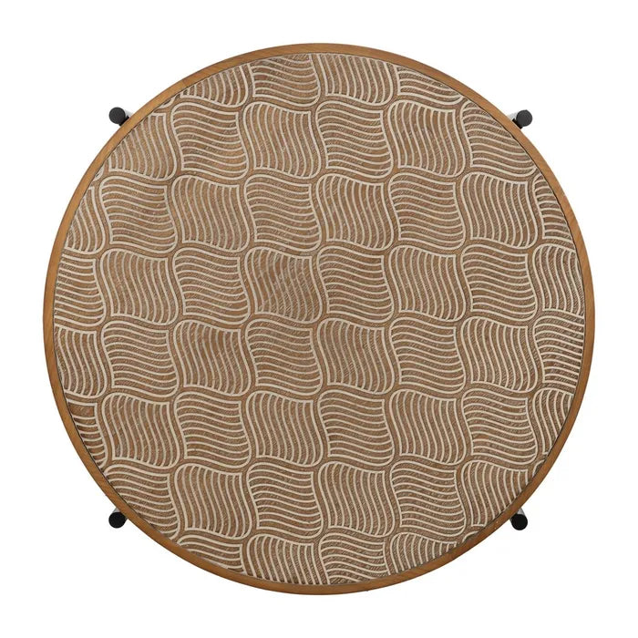 MONTSEL - Mesa de centro en metal y madera, acabado natural y negro, 89 x 89 x 42,50 cm