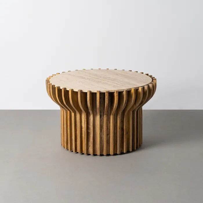 ARLETTE - Mesa de centro madera-mármol salón 78,50 x 78,50 x 47 cm