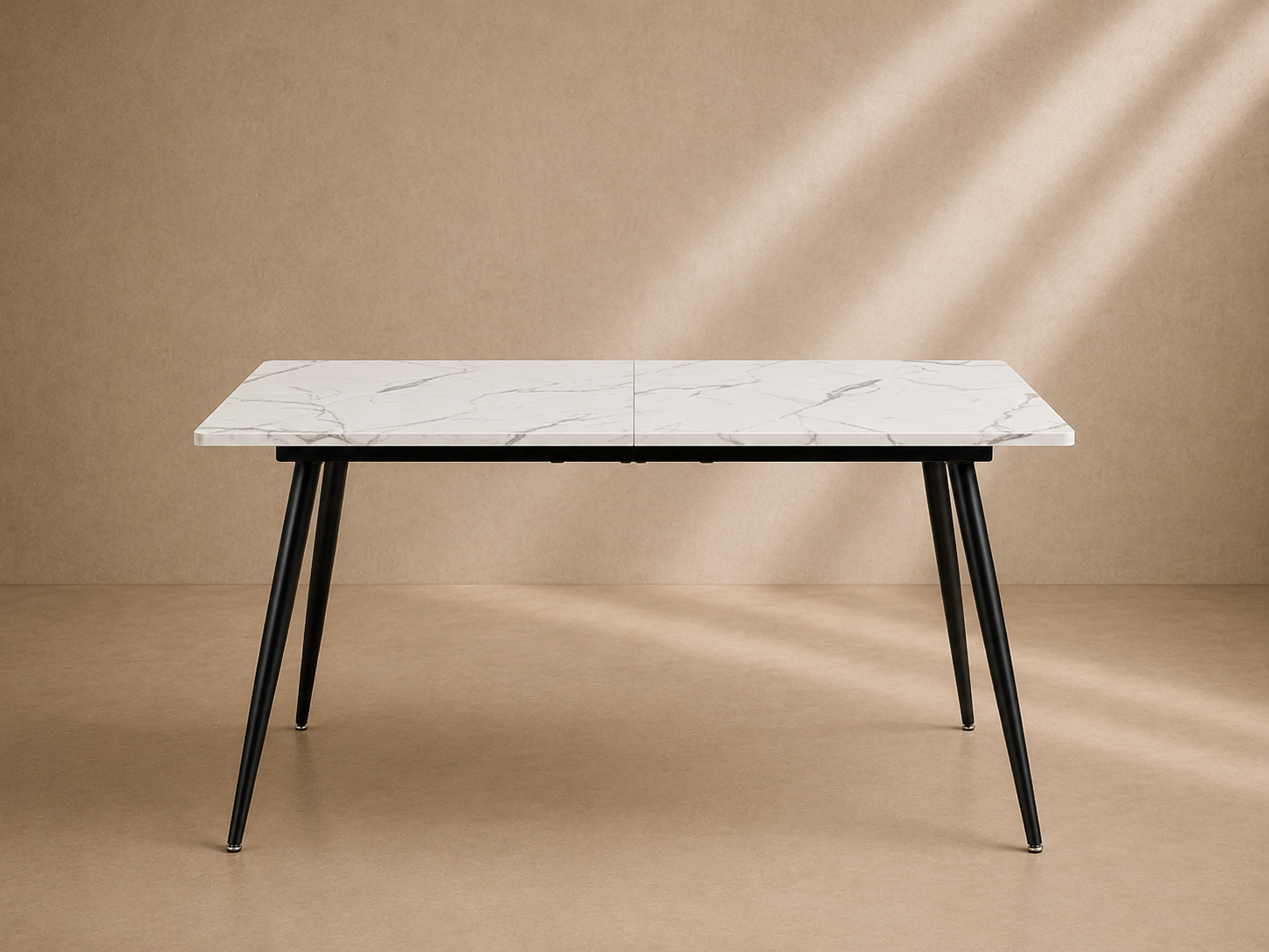LAYNA - Table à manger effet marbre blanc 120 cm – Style contemporain avec pieds en métal noir
