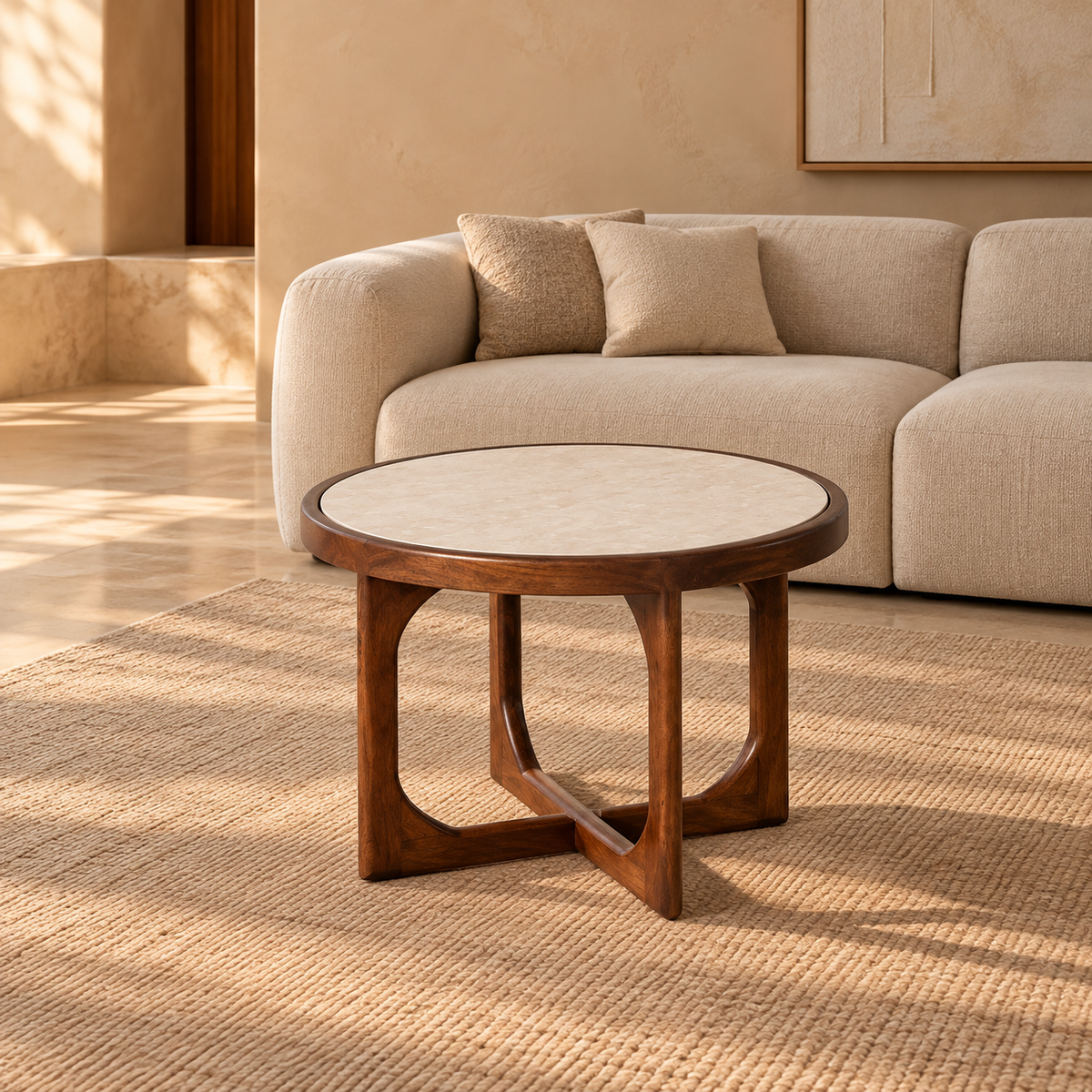VILA - Mesa de centro de mármol/madera para salón 60 x 60 x 40 cm