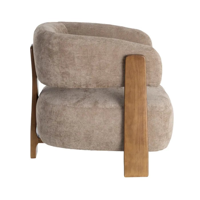 GALA - Sillón de tela marrón y madera maciza de pino – Diseño contemporáneo