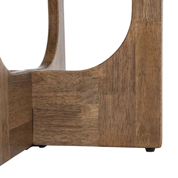 CASTRO - Mesa de centro redonda de madera y cristal marrón 60 x 60 x 41 cm