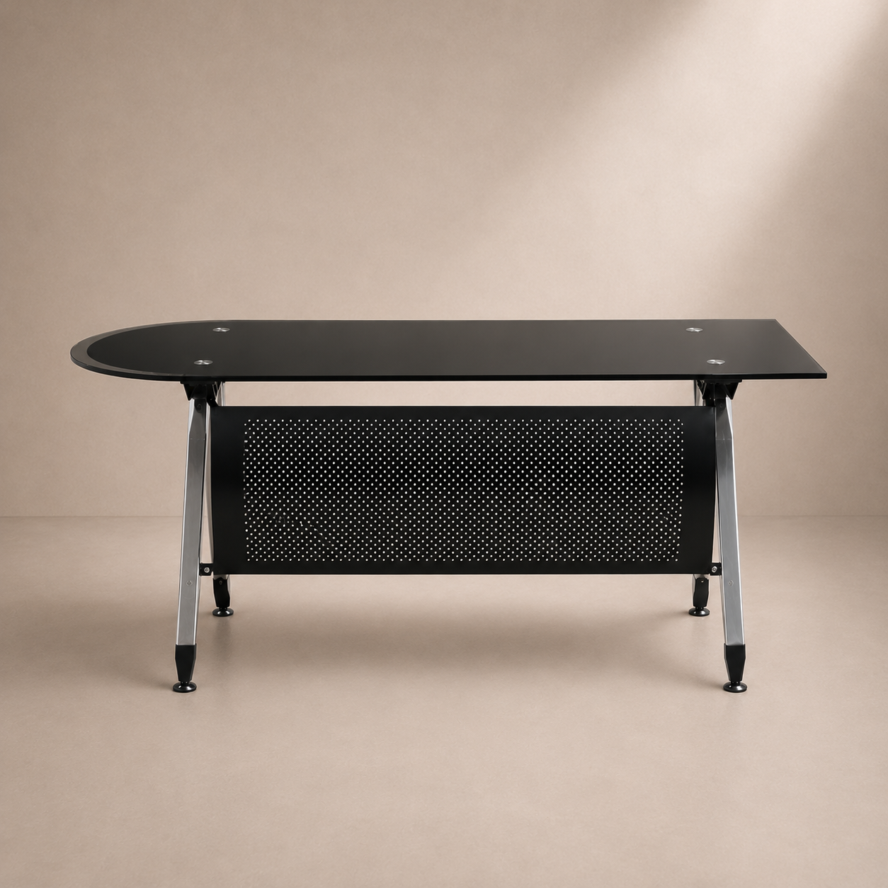 MECO - Bureau dest-on en verre noir et acier inoxydable 180 cm