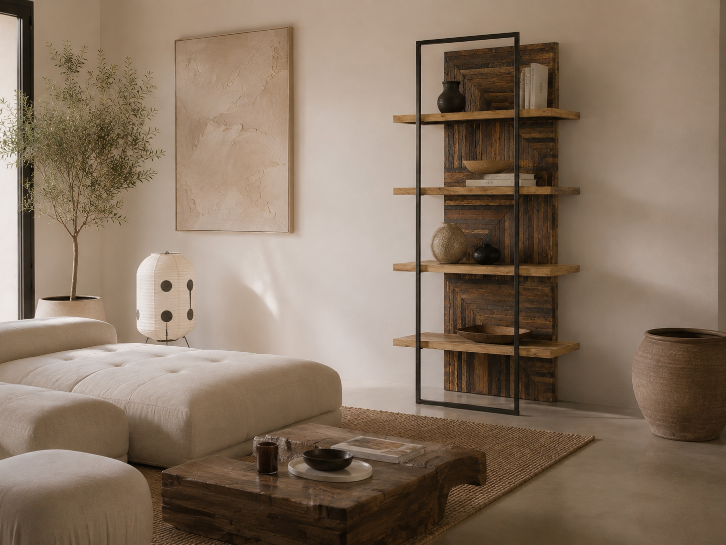 JERTE - Estantería de diseño de madera reciclada y acacia con estructura metálica 180 cm