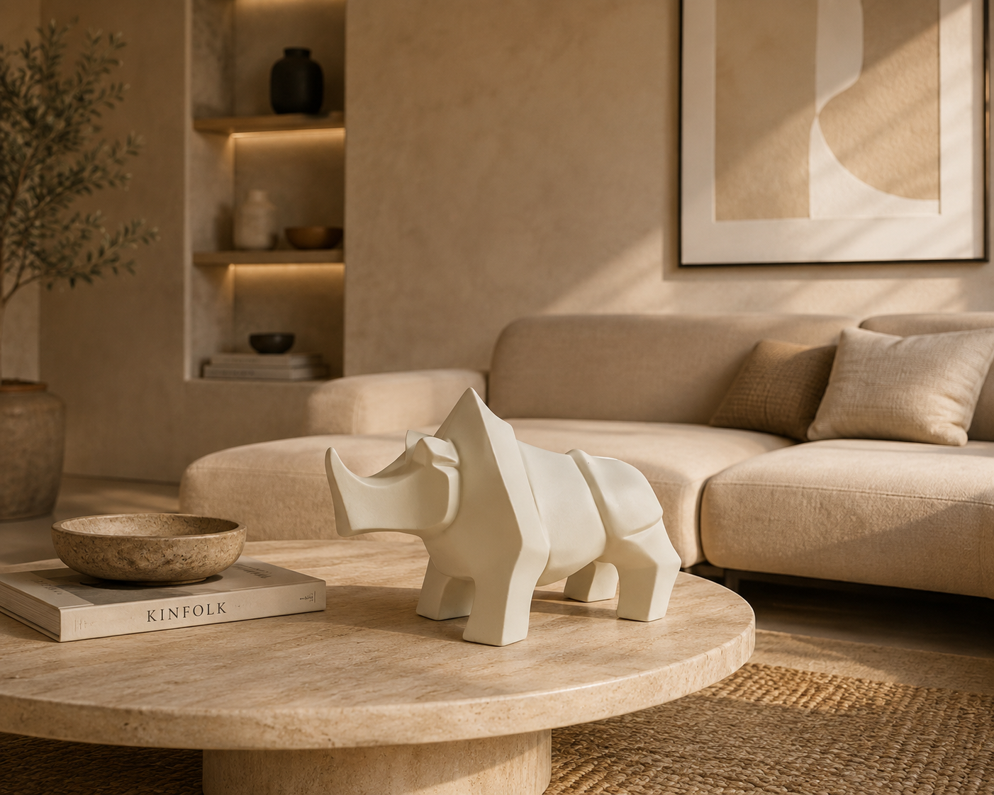 YESTE - Figura decorativa de rinoceronte em fibrocimento branco