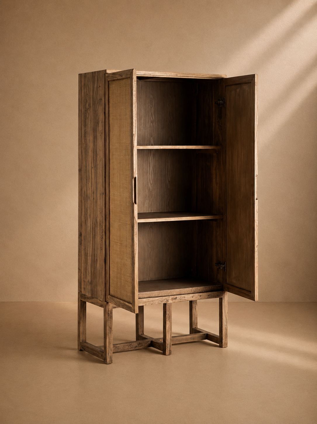 OLITE - Armario de madera de olmo marrón 171 cm – estilo natural y contemporáneo