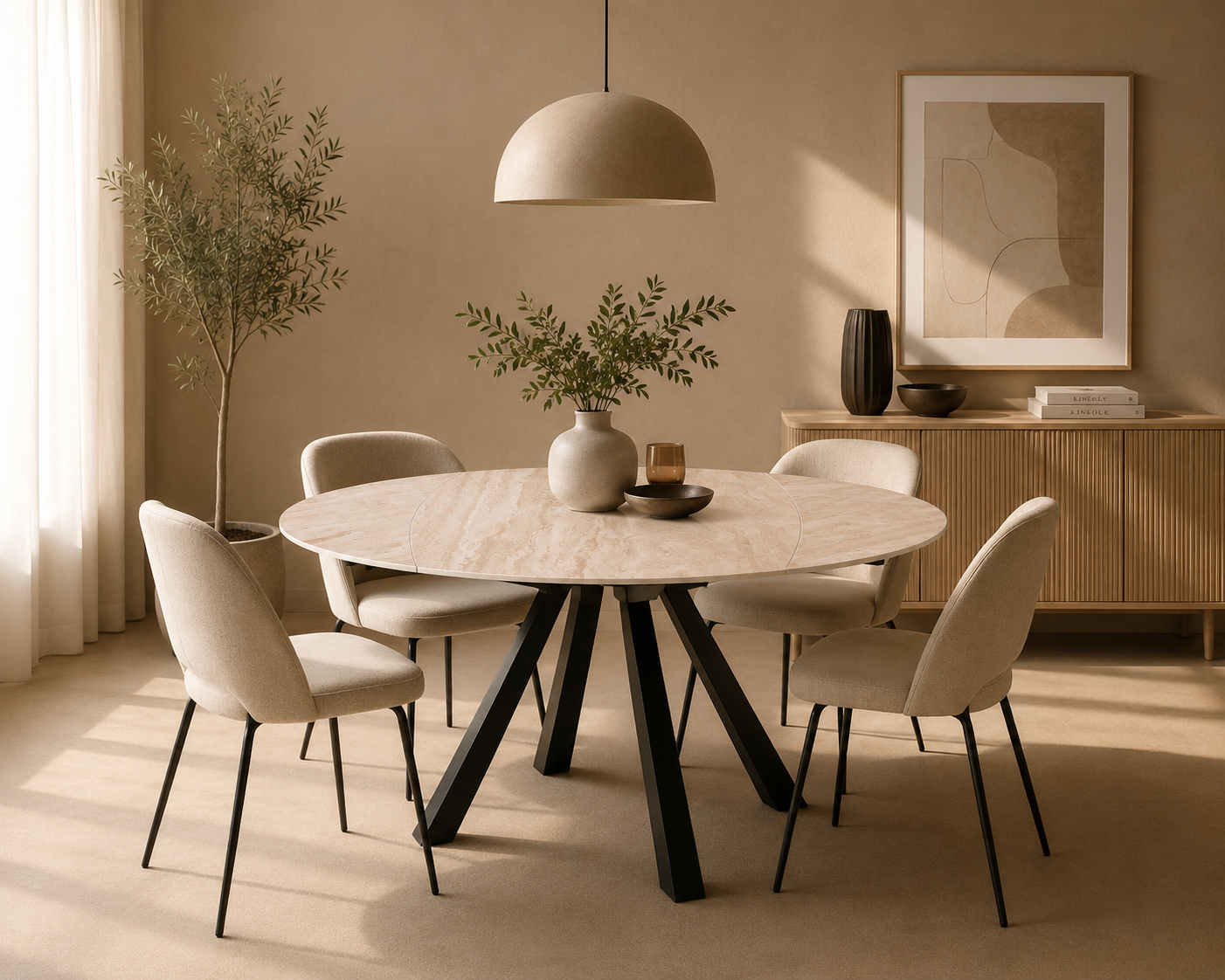 EBRE - Table à manger extensible en céramique effet travertin – Élégance et fonctionnalité