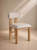 MELBA - Chaise design en polyester beige et bois de frêne