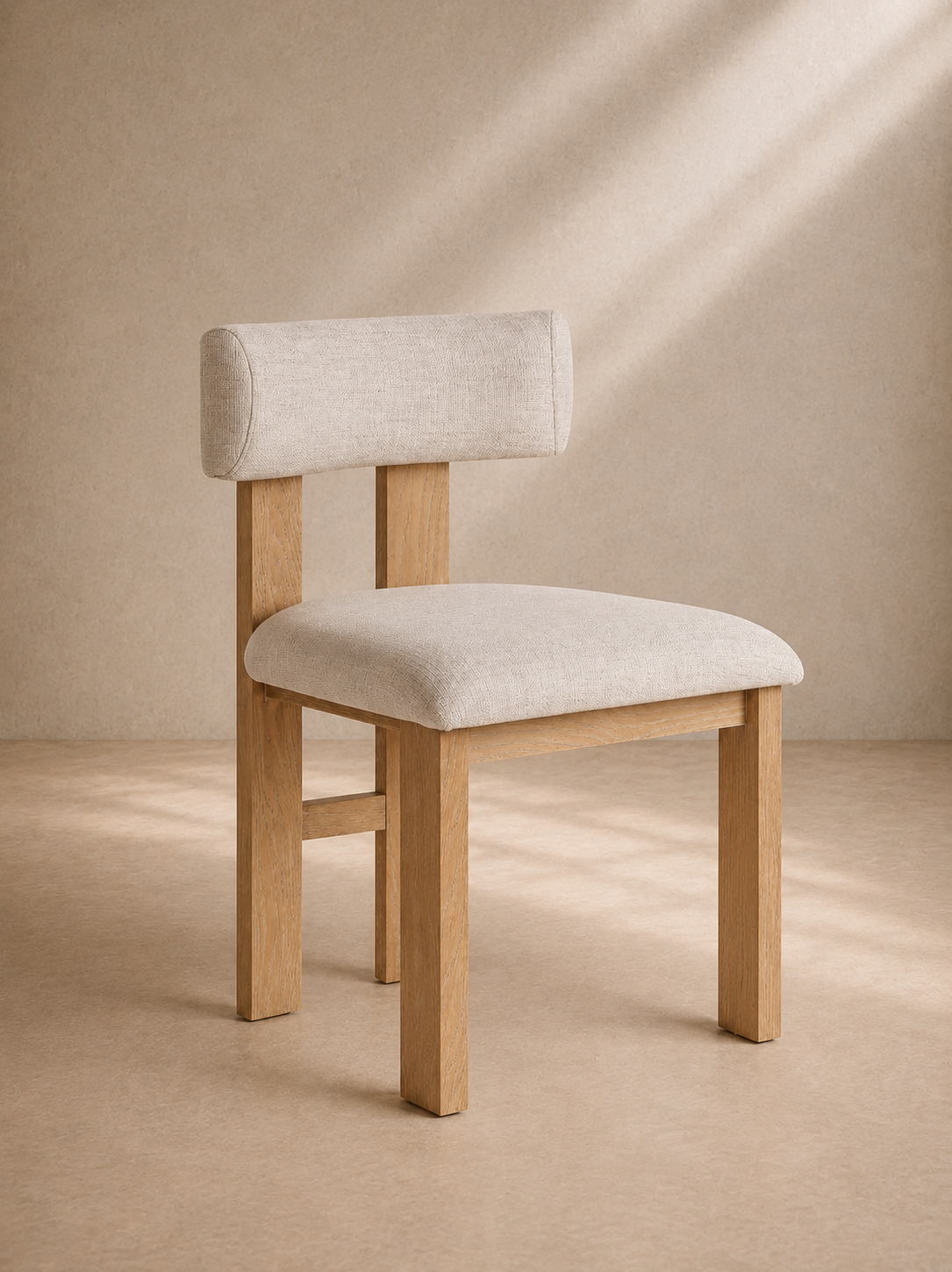 MELBA - Chaise design en polyester beige et bois de frêne