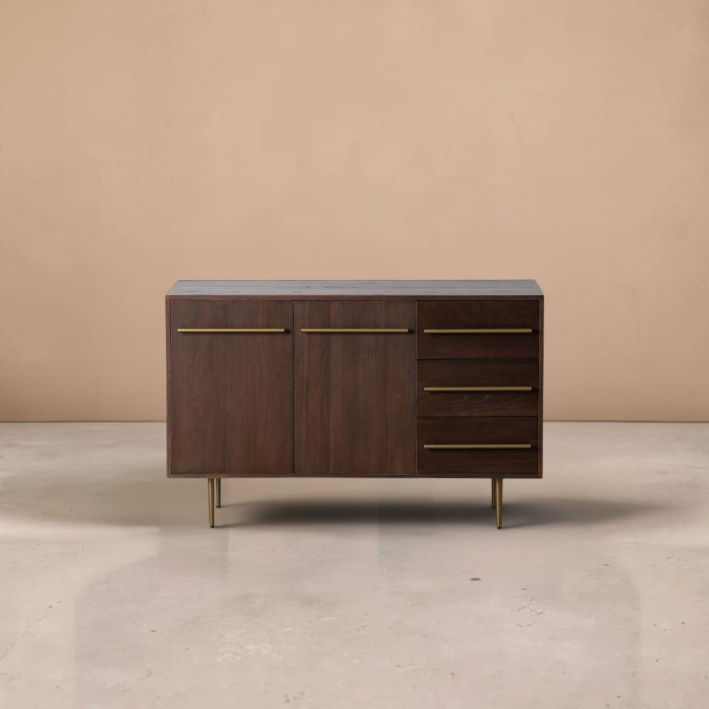 MIRAN - Aparador marrón de madera y metal 130 cm