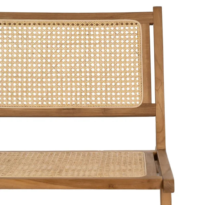 CASTELNOU - Sillón de madera natural con respaldo de ratán trenzado