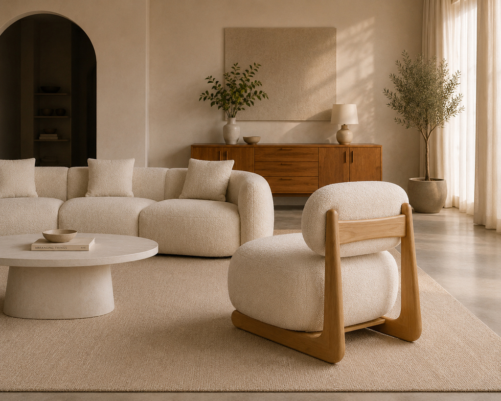 BEDAR - Fauteuil design en bois massif et tissu Dolmen