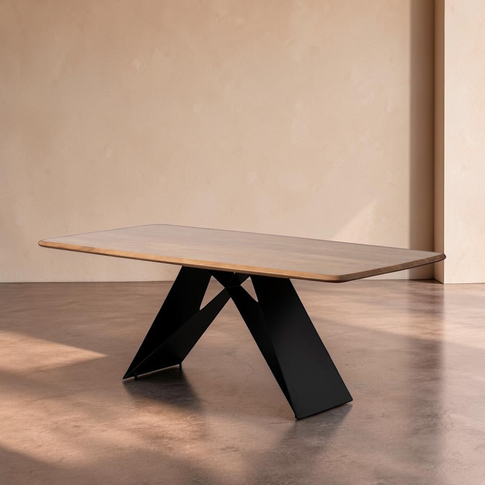 BUSA - Mesa de comedor madera metal salón 200 x 100 x 77 cm