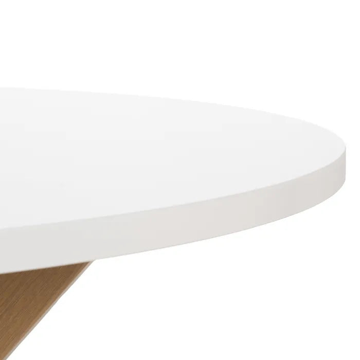 MAIRENA - Mesa de comedor redonda blanca 120 cm, patas de madera