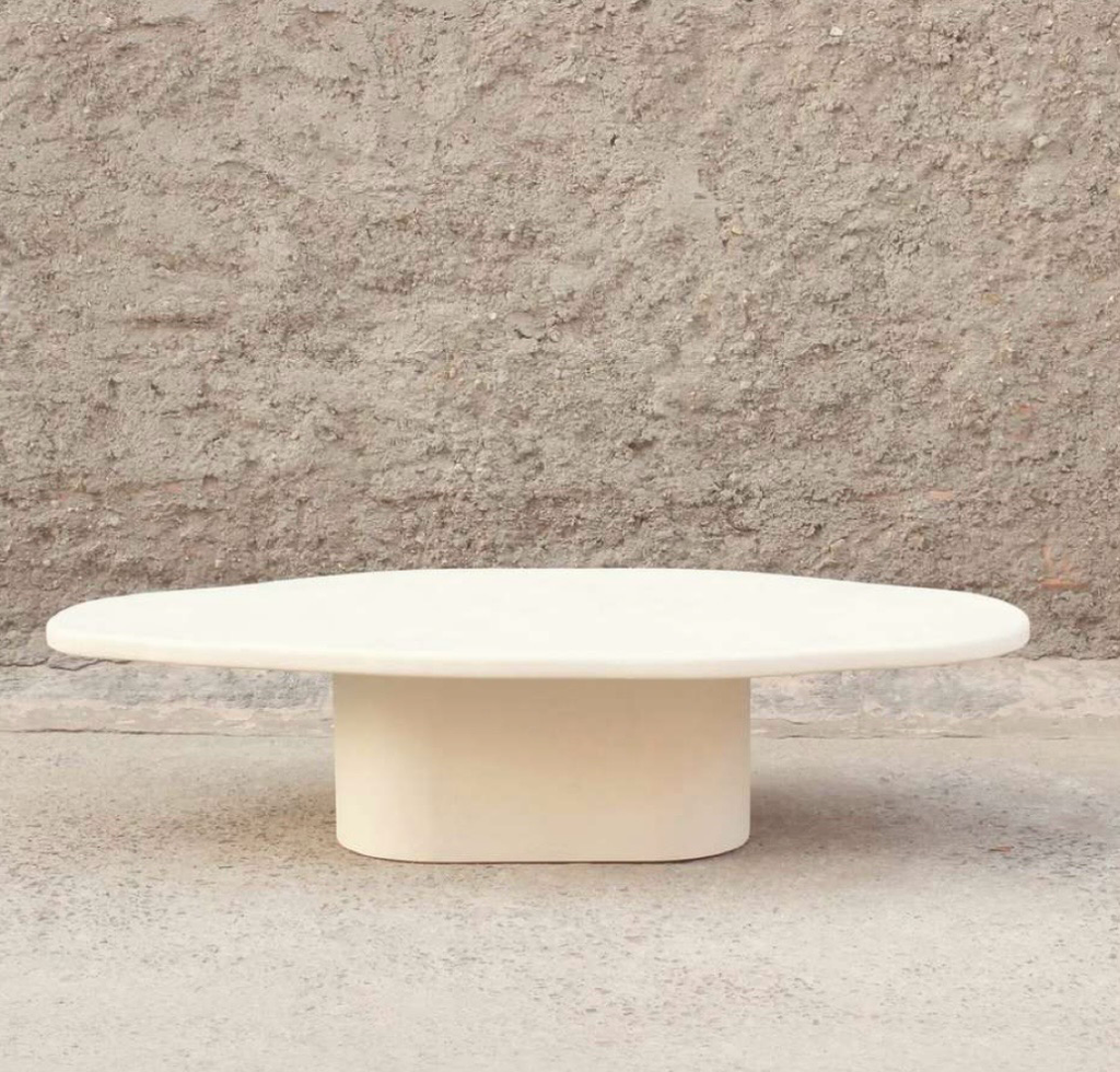 CUBELLS - Table basse organique effet ciment blanc crème