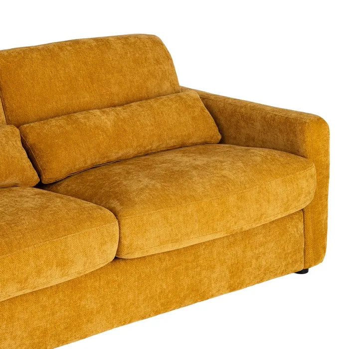 MARTOS - Sofá cama de terciopelo mostaza de 3 plazas, 194 cm
