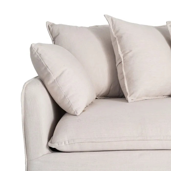 URDA - Sofá chaise longue de 3 plazas beige en poliéster y lino de 252 cm – Confort y estilo contemporáneo