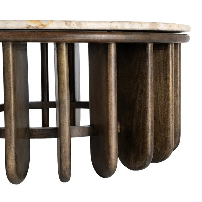 TABUA - Mesa de centro de madera y mármol para salón 90 x 90 x 42 cm