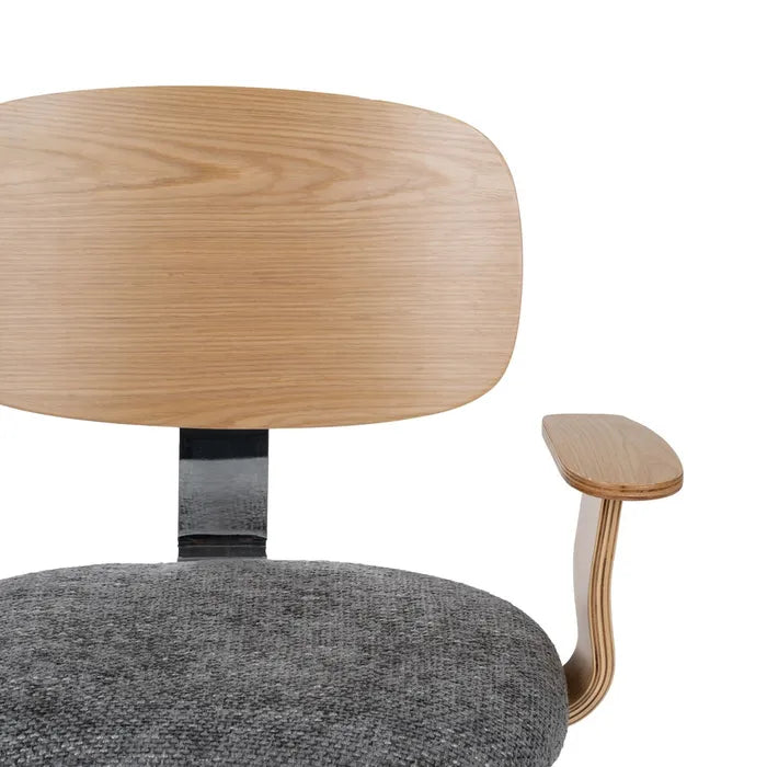 IRURA - Silla de oficina con ruedas en tela y madera color gris natural 60 × 60 × 89 cm