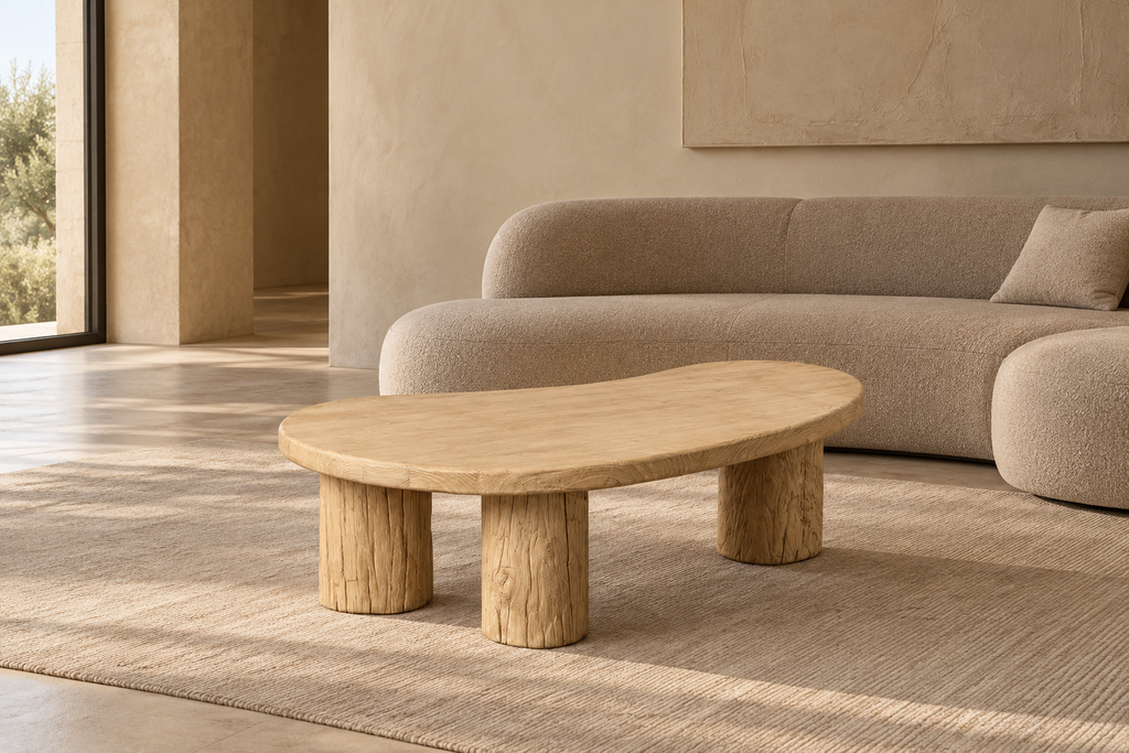 BESSE - Mesa de centro de madera de olmo para salón 127 x 69 x 38 cm