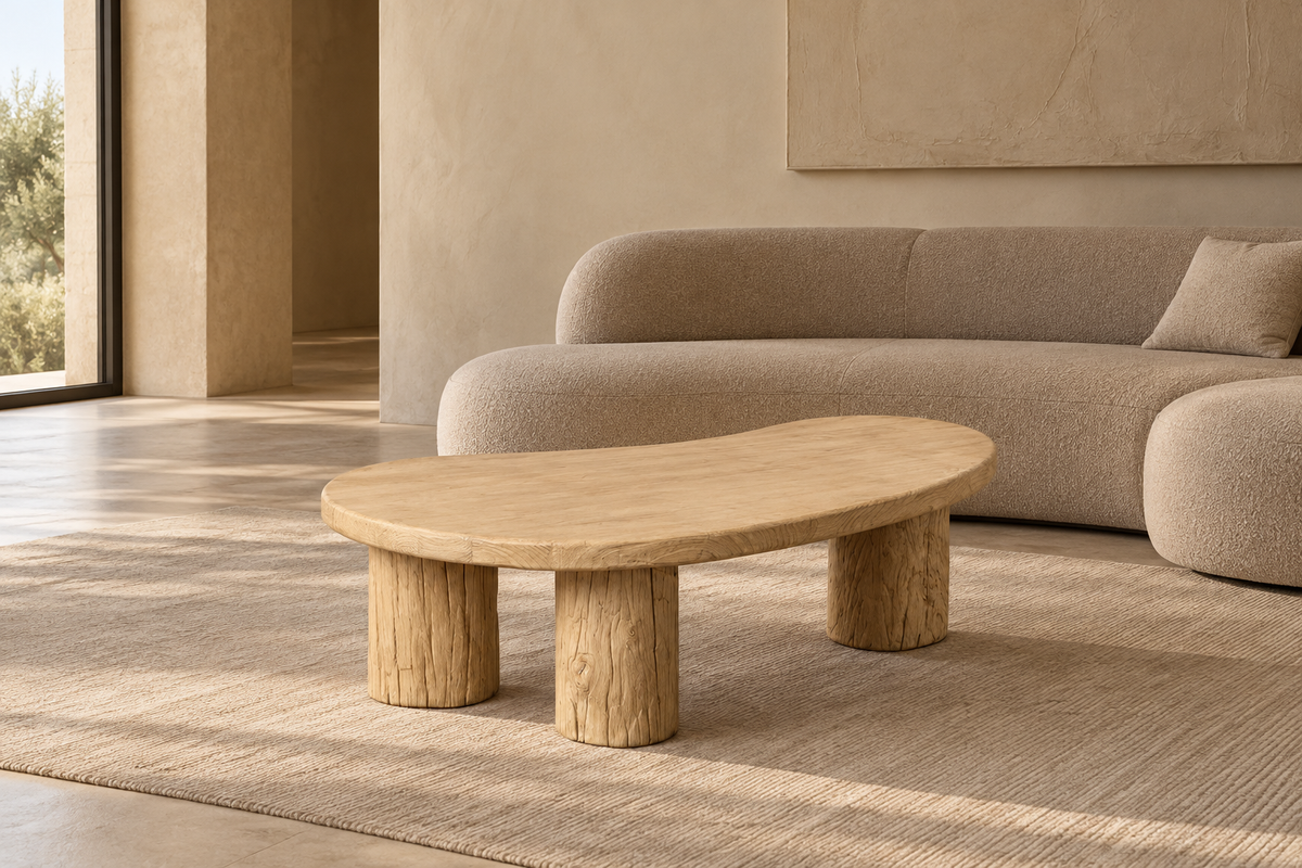 BESSE - Mesa de centro de madera de olmo para salón 127 x 69 x 38 cm