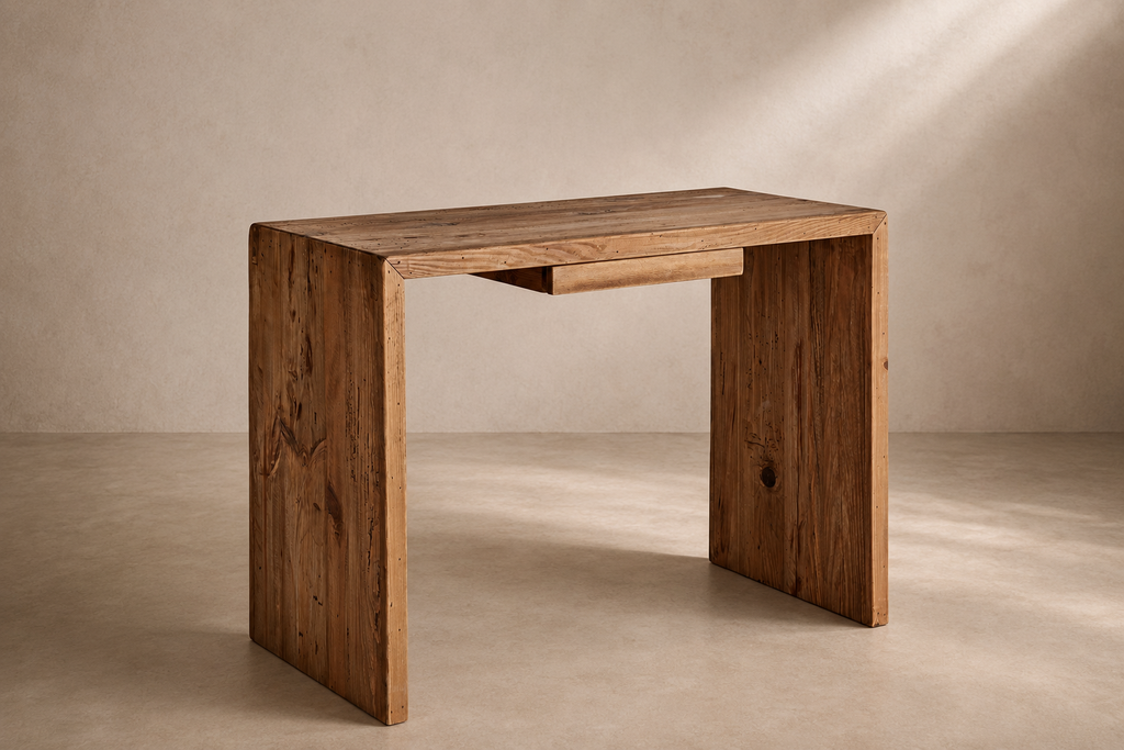 RIAZA - Bureau design en bois de pin recyclé – Élégance naturelle et caractère authentique