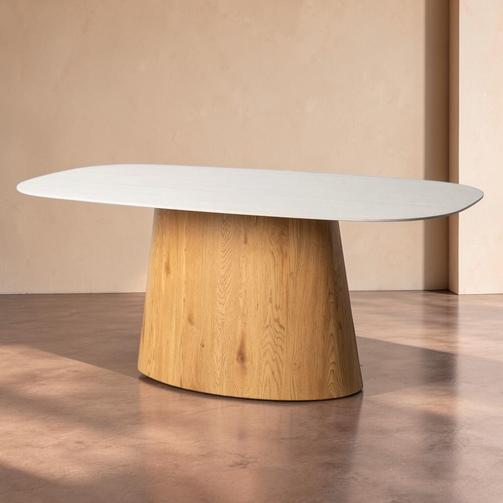 MELIDE - Mesa de comedor beige piedra 180 x 90 x 76 cm