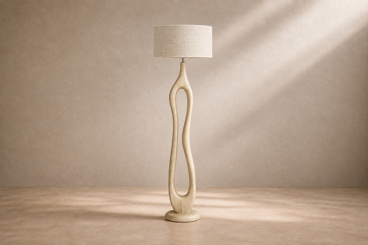 SOGO - Lampe à poser sur pied en bois naturel et abat-jour beige 166 cm