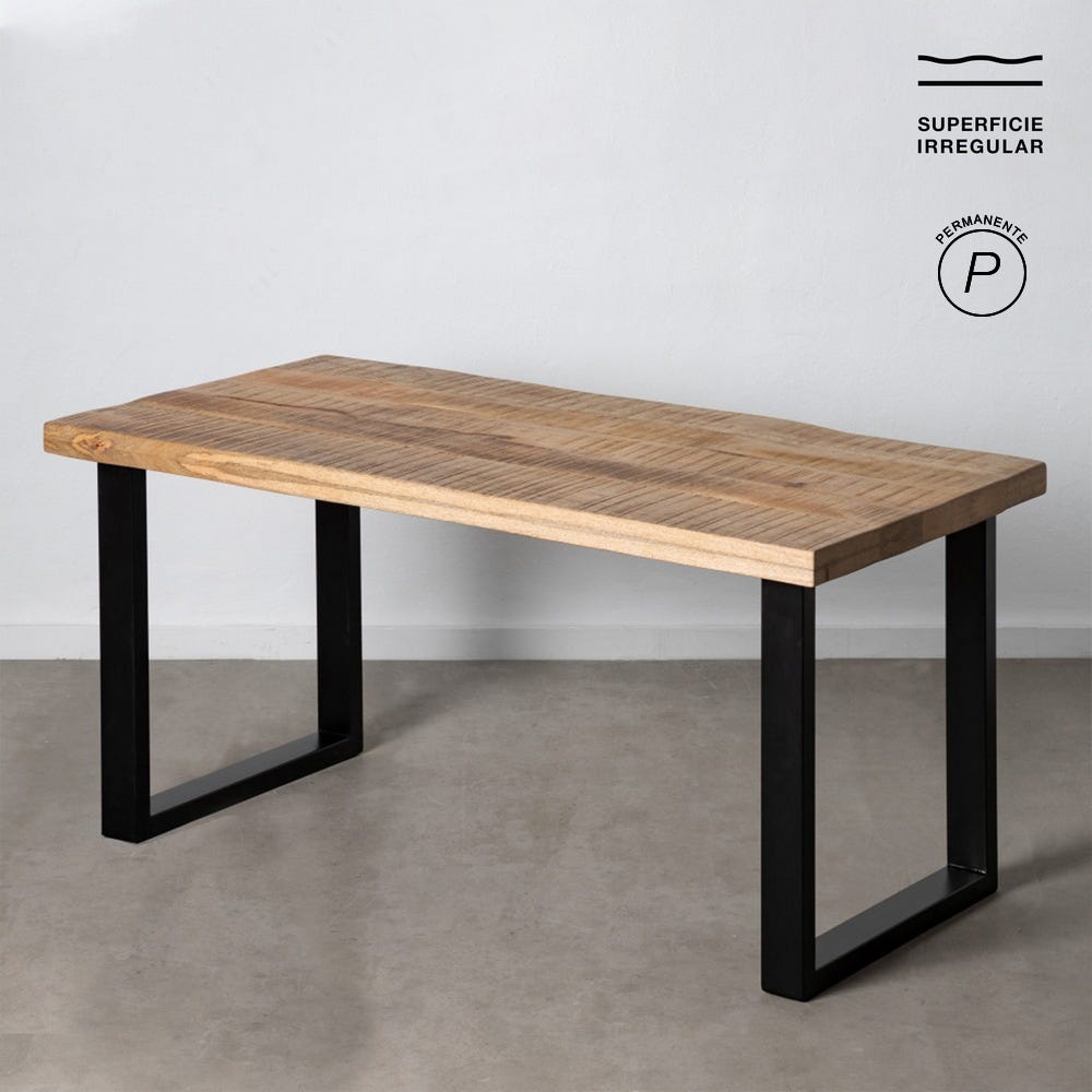 DEIA - Mesa de comedor natural negro madera hierro 160 x 80 x 76 cm